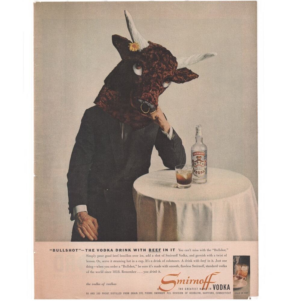 Smirnoff Vodka / Ford Car Magazine Advertisement 1958 Bullshot Automobilia